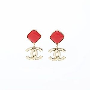 CHANEL A22S 2022 Drop Coco Mark Earrings, Gold, WS23267